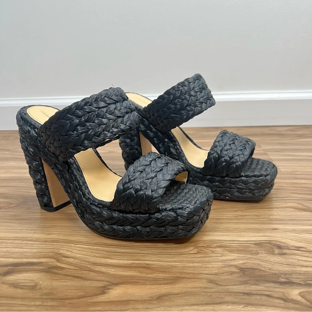 Bottega Veneta Woven Straw 120mm Platform Sandals Black Women's EU 40 / US 10
